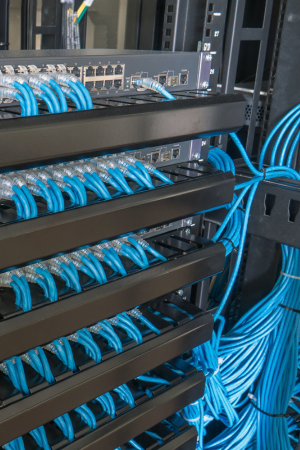 Network cabinet and cabling showing the buildings IT infrastructure